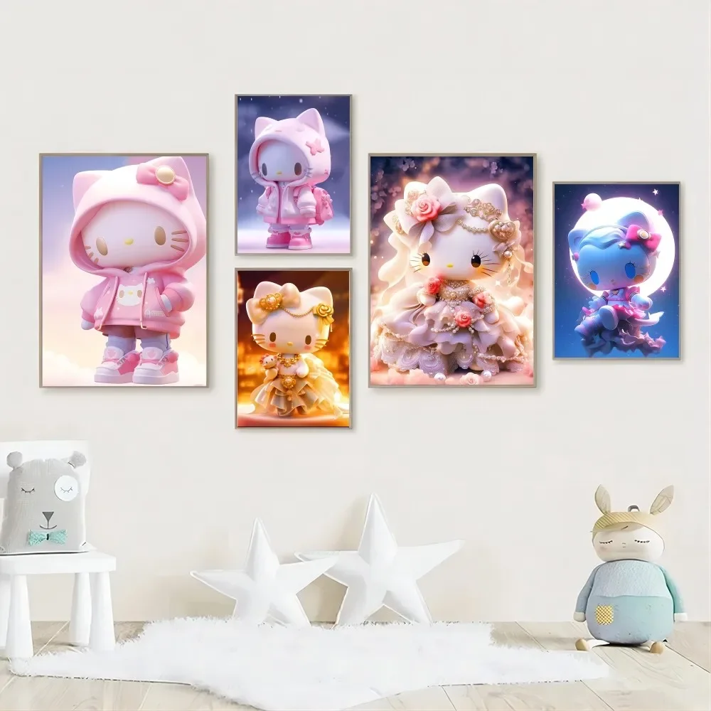 1pc Hello Kitty Poster Stickers Art Wall Murals Decor Game Room Decor Gifts Kawaii HD Painting Cat Cars