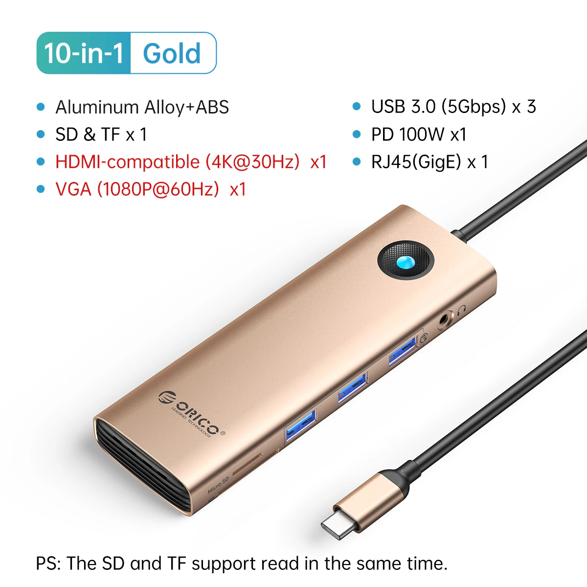 Orico Docking Station Type C Hub Naar 4k 60Hz Hdmi-Compatibele Usb 3.0 Adapter Multifunctionele Rj45 Pd 100W Voor Macbook Pro Accessoires