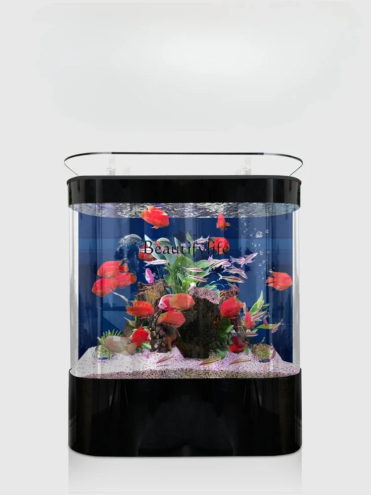 غرفة معيشة بخزانة الأسماك بجوار خزانة التلفزيون، حوض زجاجي صغير متكامل وخالي من الماء #3