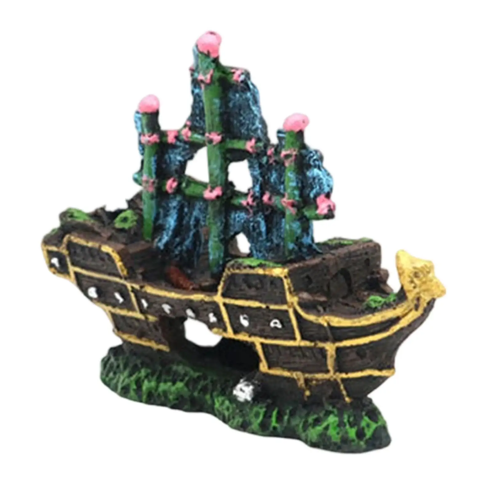 Decoração de naufrágios para aquário, estátua de barco, acessórios criativos, esconderijo, fornecimento para animais de estimação