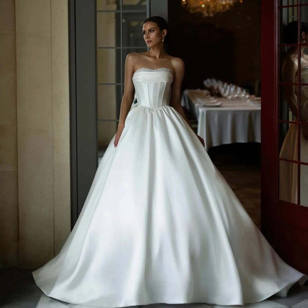 Bridal Stylish Beads 2026 Wedding Dressing Sweetheart Lace Up Satin Sleeveless Vestidos De Novia Plus Size Customized