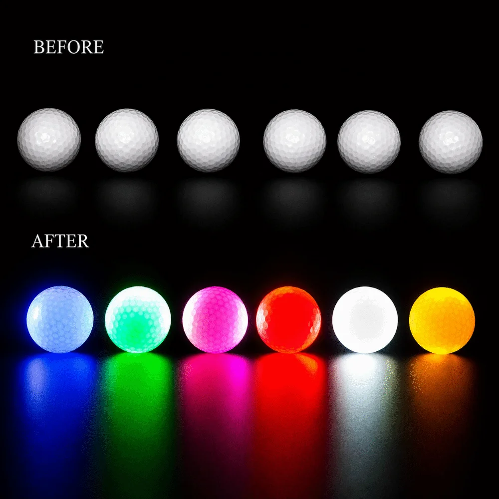 Multicolor Glow In The Dark Golf Balls 40 Hours Battery Life Resettable Time LED Golf Balls 3 Layer Construction Reusable
