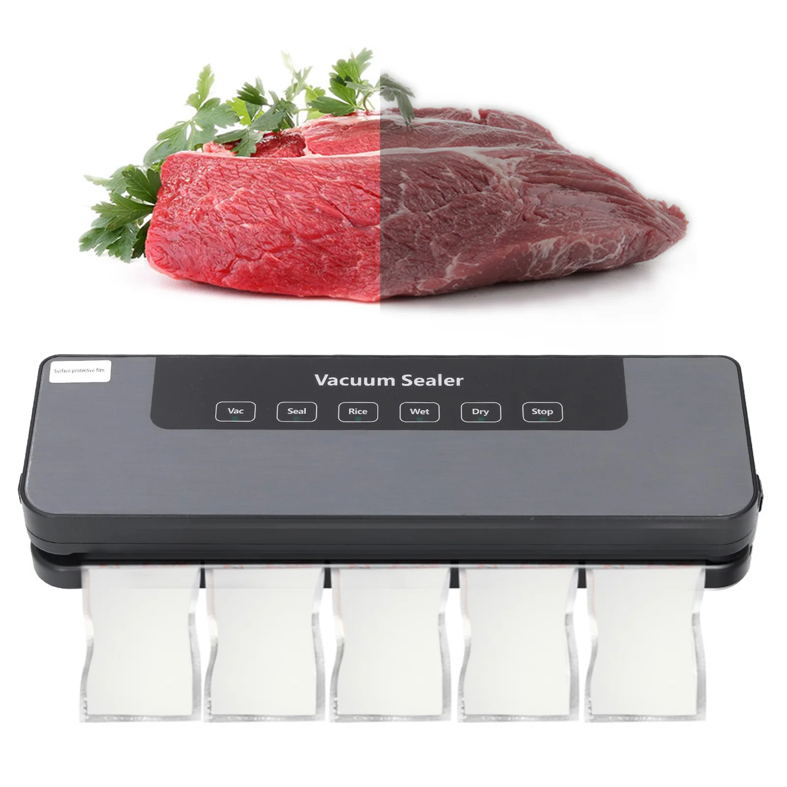 ماكينة سد الفراغات الأوتوماتيكية 80Kpa شفط 6 أوضاع مدمجة في القاطع ماكينة غلق أكياس الطعام الأوتوماتيكية الكاملة مع 30 كيسًا