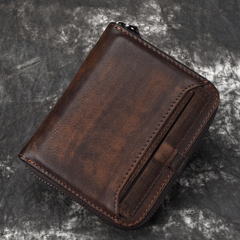 european-american-style-men's-vertical-short-zipper-wallet-top-grain-cowhide-retro-casual-small-genuine-leather-billfold