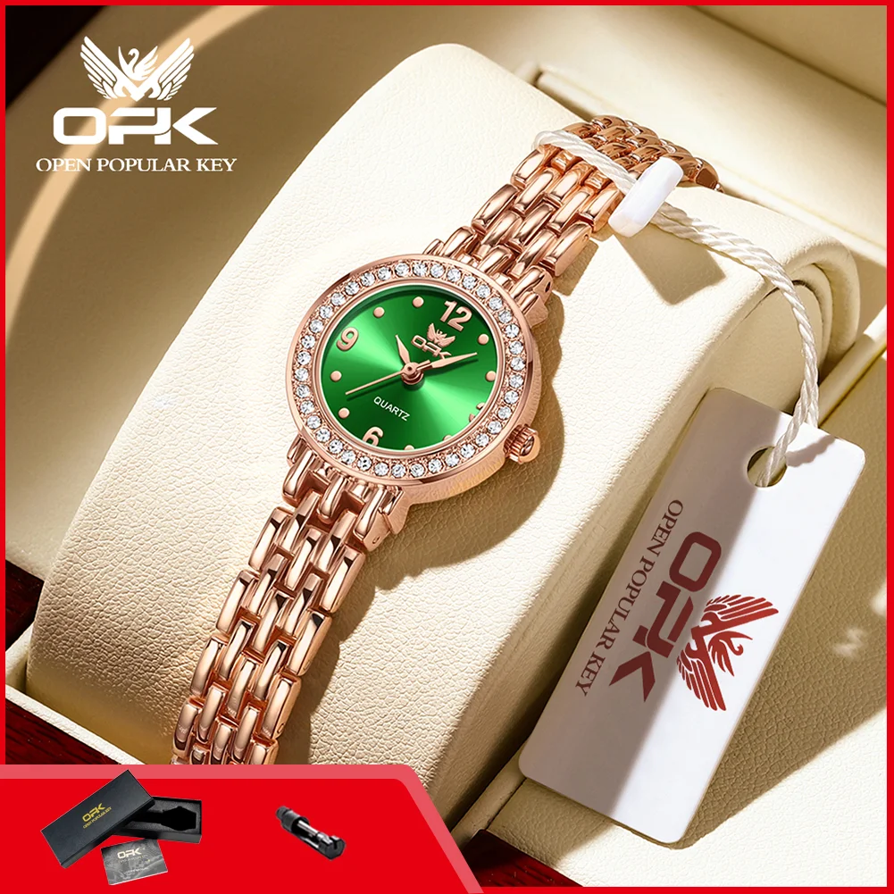 OPK 6009 Elegant Ladies Dress Watch Diamond Bezel Waterproof Steel Strap Luxury Brand Women's Quartz Wristwatch