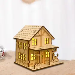 Unfinished Wood House Battery Operated Decoration Figurines Landscape Village Christmas for Holiday Bedroom Window Party Home
