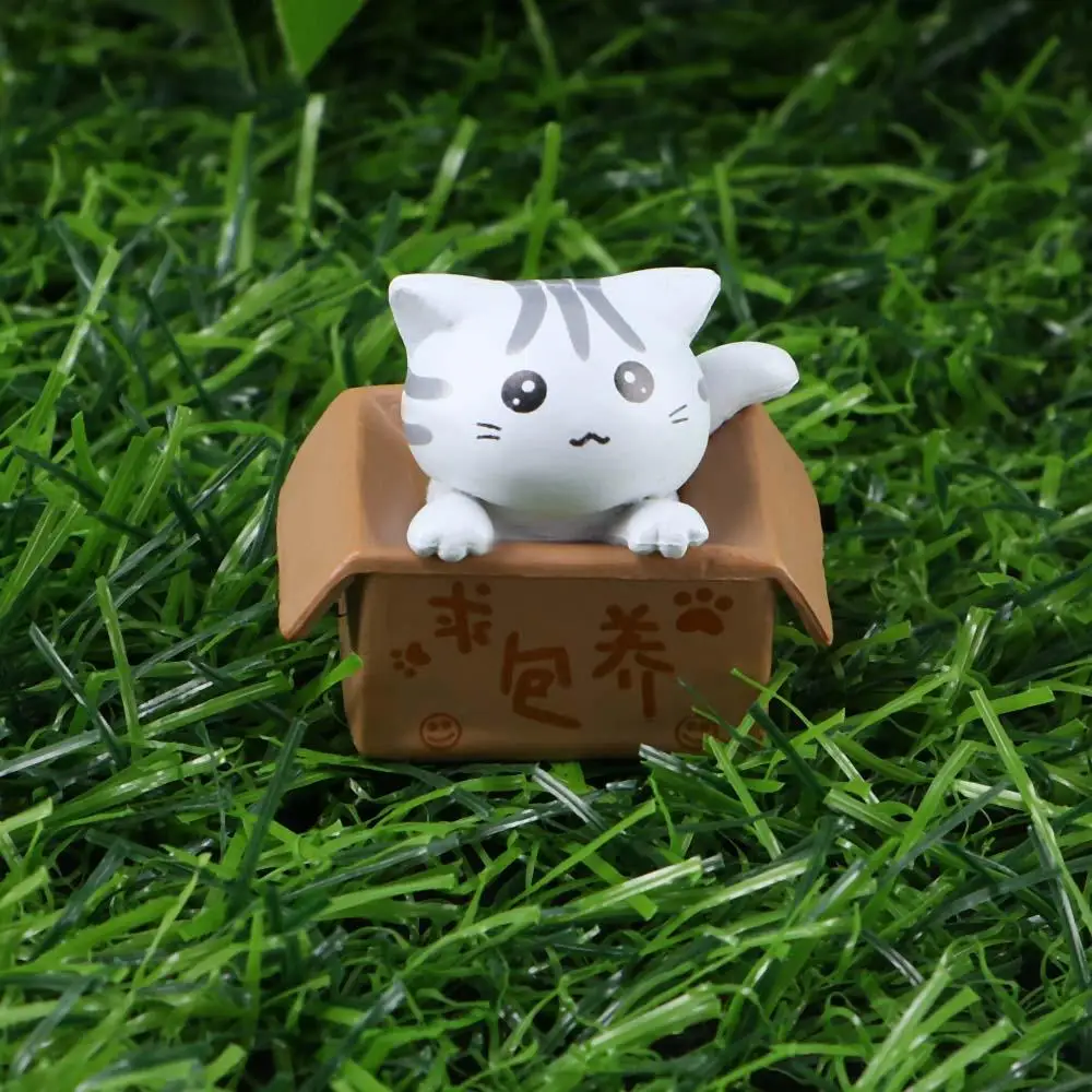 DIY Miniatures Garden Decoration Cartoon Ornament Kitten Crafts Car Figurine Small Statue Poor Box Cat Kitty Model