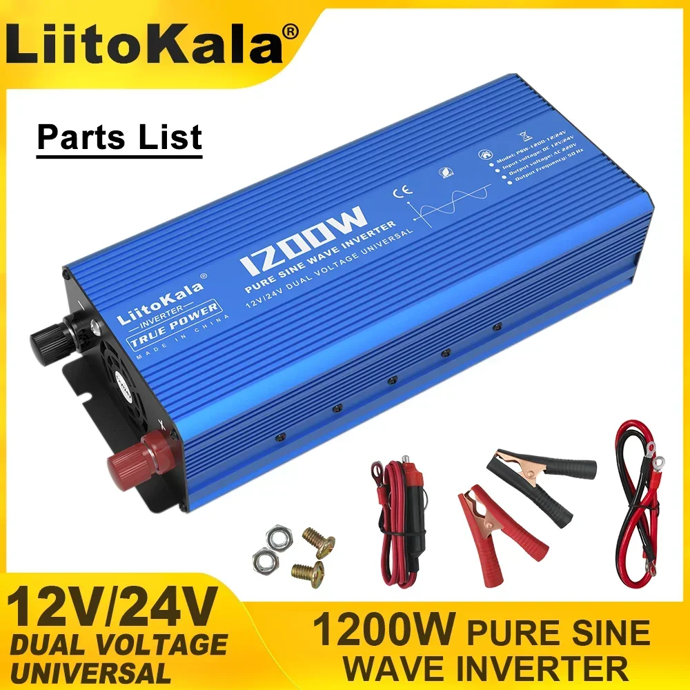 LiitoKala 12v/24V 900W 1200W/2400w Inverter Pure sine wave Input 220V 50Hz for Automotive Energy storage Solar Energy Cell use