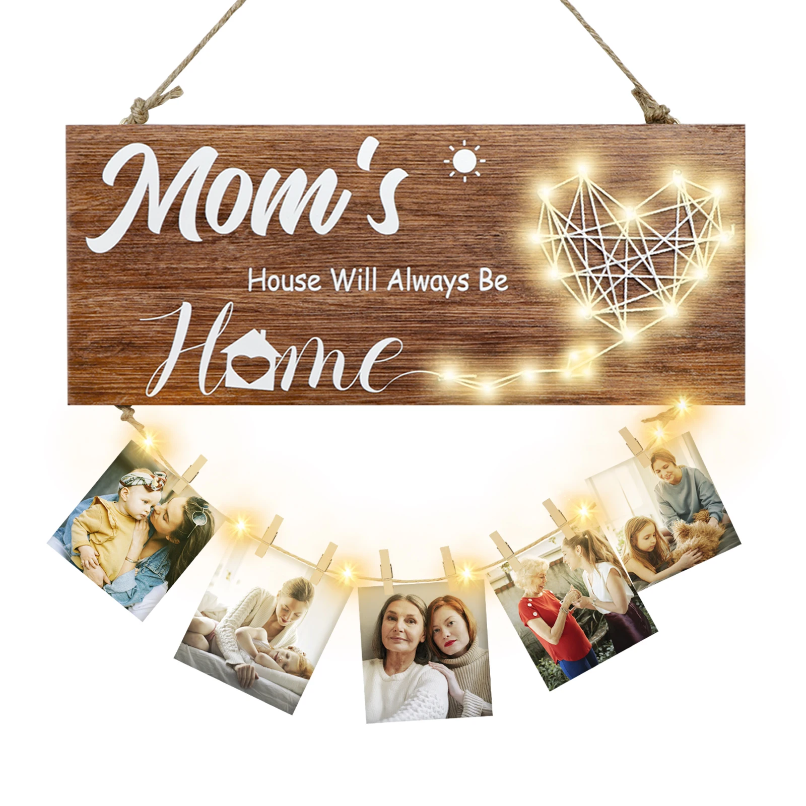 

OurWarm Mother's Day Gift For Mom Wooden Photo Frames 34x14cm LED light for Home Wall Decor Supplies