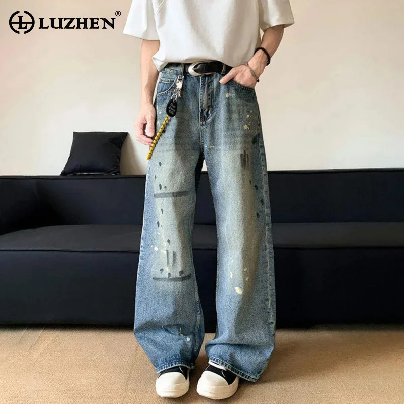 

LUZHEN Stylish Ink Ejection Printed Loose Wide Leg Jeans Men's 2025 New Original High Quality Street Denim Pants Fashion JY2939