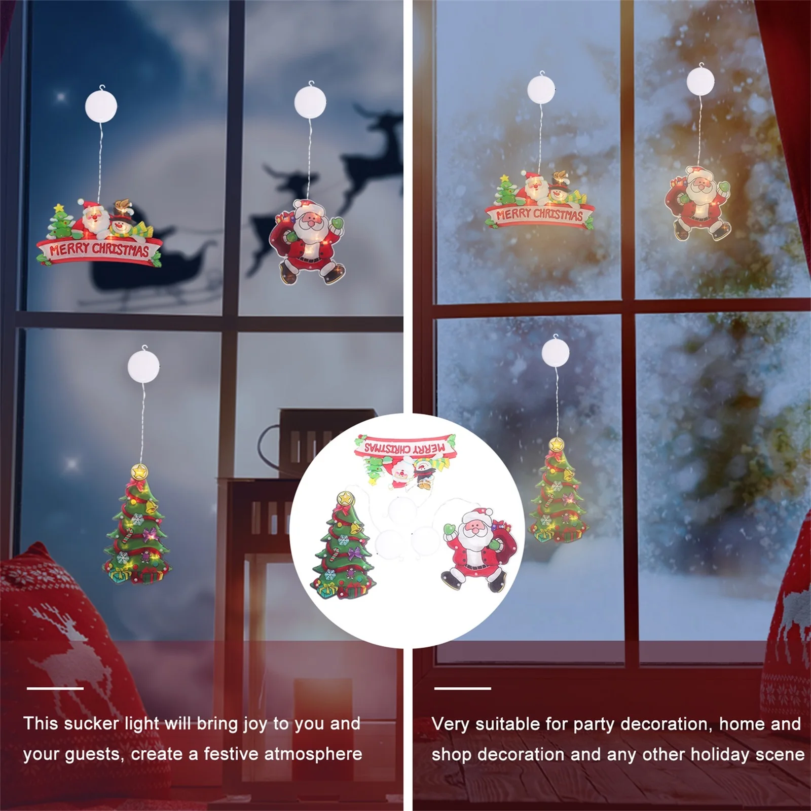 

3pcs Xmas Sucker Decorative Christmas Window Light For Party Shop Decoration Showcase Suction Cup Light Santa Claus