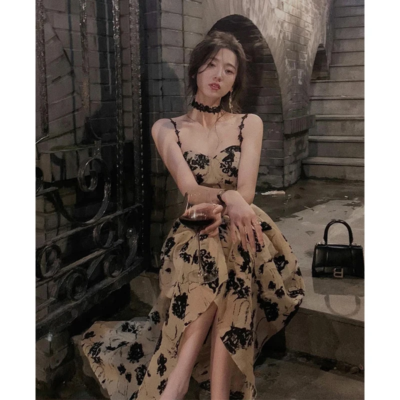 

Hebe Sle Vintage Bal Birthday Dr Floral Print Strapl Gown Women Summer High Waist A-Line Skirt Polyester