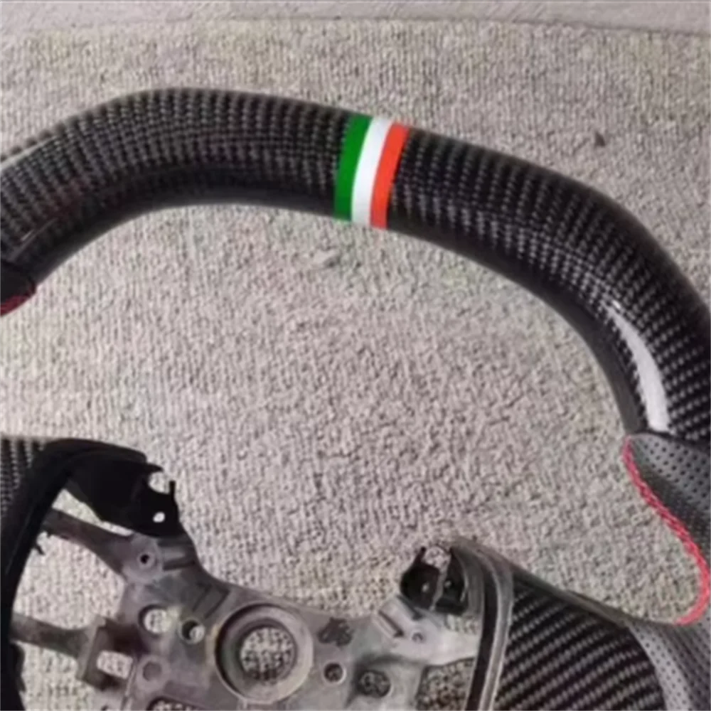 

Customized black Carbon Fiber Perforated Leather green white red Strip steering wheel For Honda Civic 9th 2012 2013 2014 2015