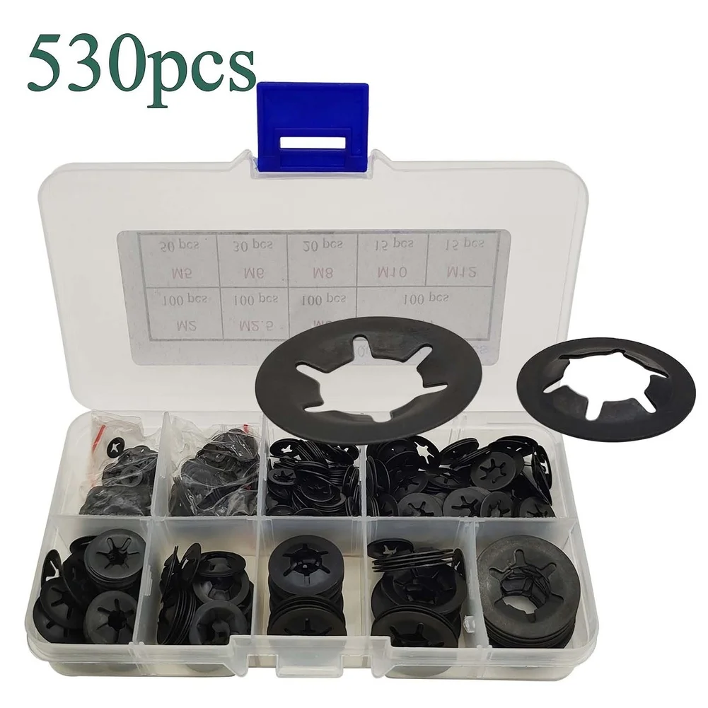 Bearing Retaining Rings Set 530pcs Black Oxide 65Mn Steel 2MM to 12MM Sizes for General Household and Workshop Tasks