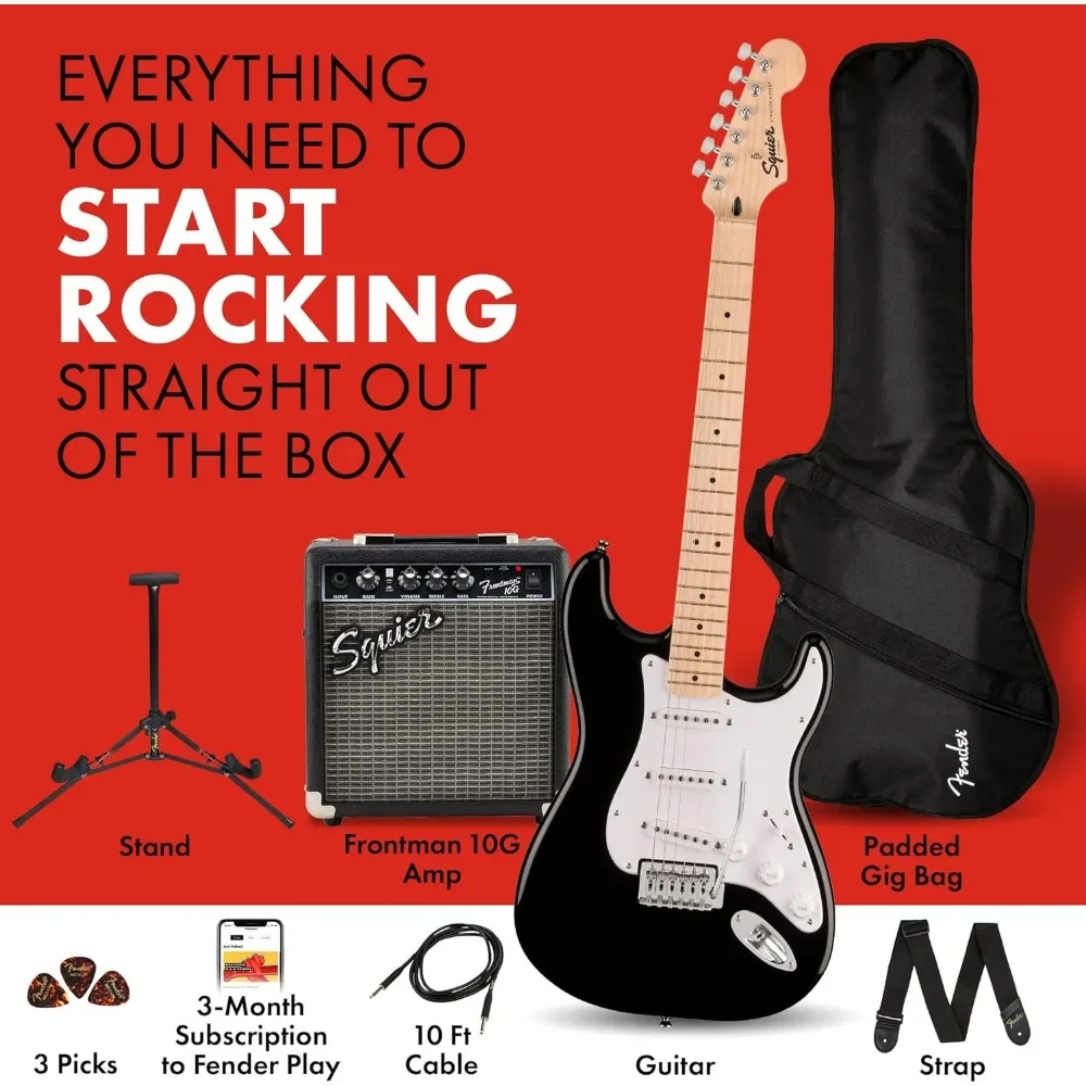 Sonic Stratocaster Pack - Black Electric Guitar Acoustic Professional Electric Guitars High Quality Kit Travel Electro-acoustic