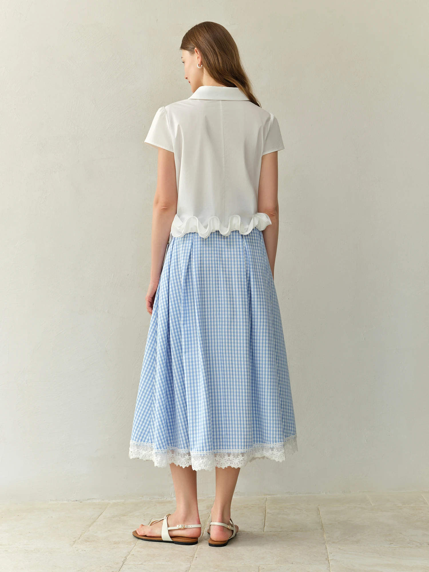 DUSHU Gonna a quadretti blu e bianca taglie forti - Nuovo arrivo estivo 2025 Chic alla moda e versatile per le donne 25DS82445