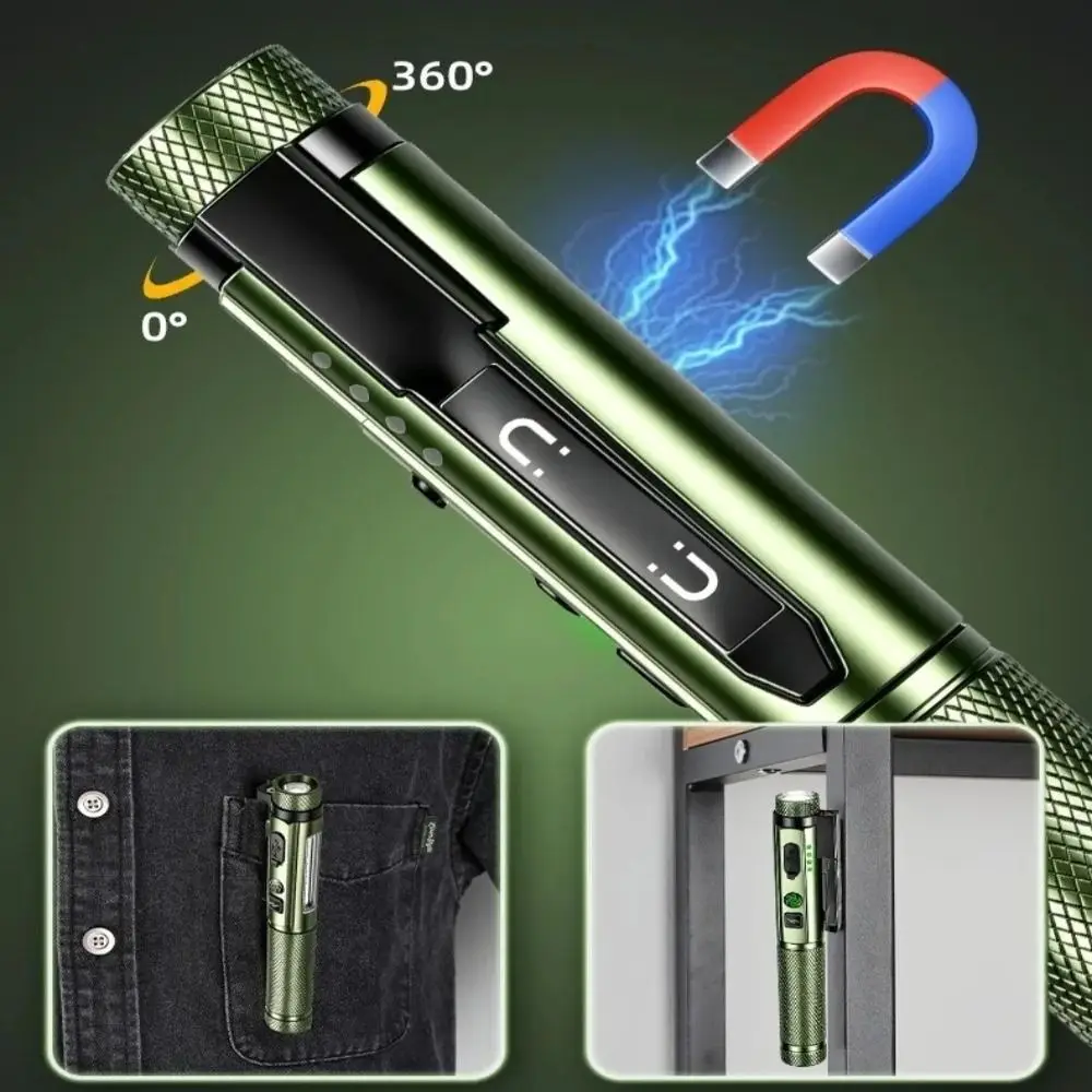 Magnetic Base LED Inspection Light Waterproof Portable Rechargeable Flashlight Clip-on USB Charging Work Torch