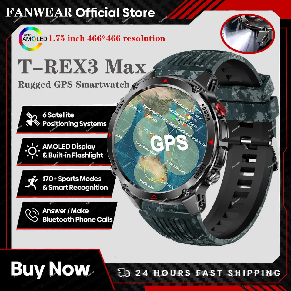

T-REX3MAX GPS умные часы двухчастотный GPS компас высота давление светодиодный фонарик Bluetooth вызов 3ATM водонепроницаемые умные часы