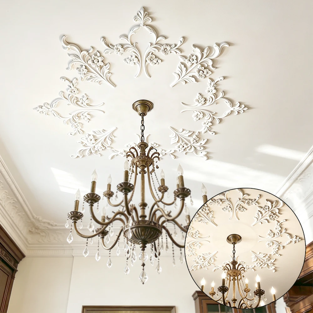 Large PU Combination Ceiling Medallion,Decorative Rosette Light Cover for Chandelier & Light Fixtures,Ceiling Rose for Home Deco