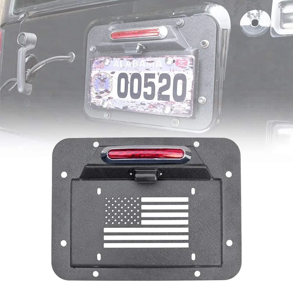 Spare Tire Delete License Plate Relocation Kit with Plate Illuminate Light & Third Brake Light Fit 2007-2018 jeep Wrangler JK