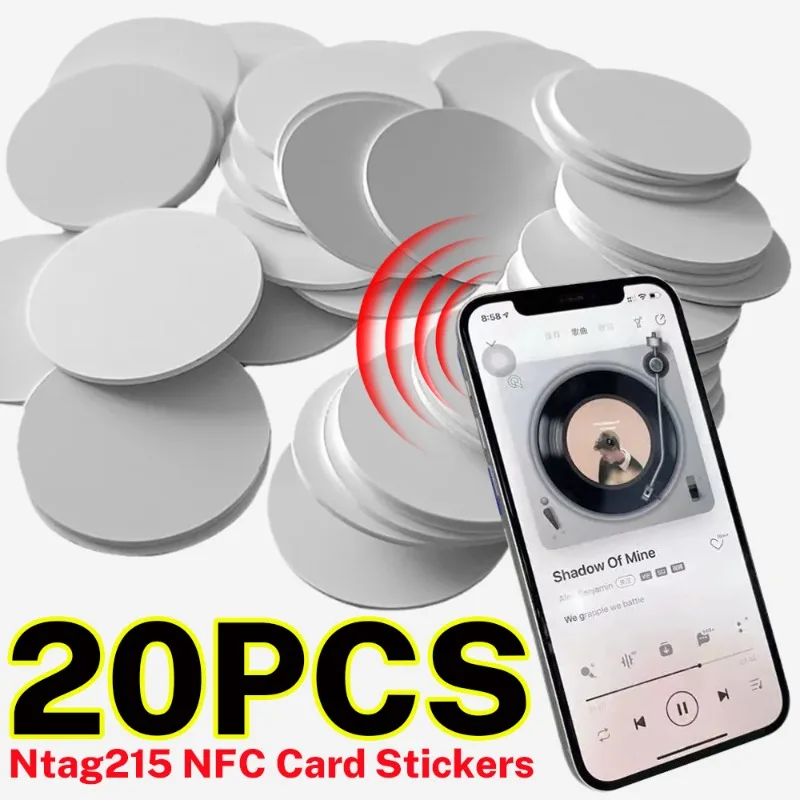 1-20PCS 13.56MHz Ntag215 NFC Coins Adhesive Cards Badge Backing 504 Bytes ISO/IEC 14443 A 25mm Waterproof PVC 215 Tag