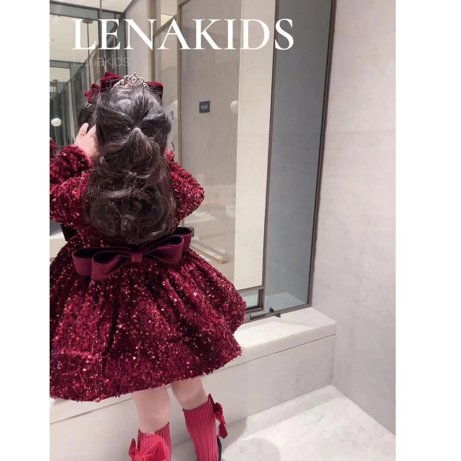 Girls Dress Girl Fleece Dress Spring and Autumn 2023 New Sequin Children Dresses Princess Red Christmas Dress New Year Dresses