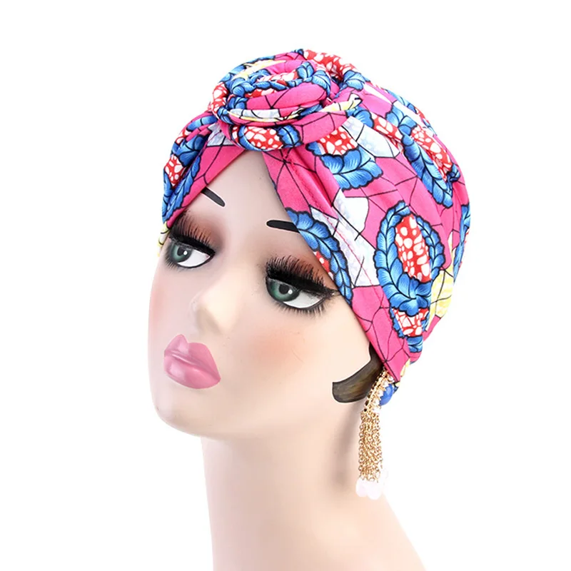 Women African Print Turban Hat Scrunchies Knot Headwrap Stretch Bandanas Party Headwear Ladies Headscarf Hair Accessories