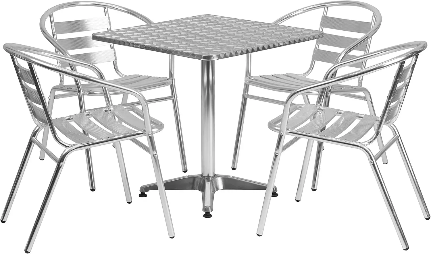 

Aluminum 5-Piece Patio Dining Set with Square Table and 4 Slat Back Chairs, Indoor/Outdoor Bistro Table and Chairs Set, Silver