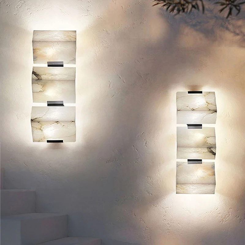 الشمال الفاخرة وحدة إضاءة LED جداريّة ضوء فندق غرفة المعيشة غرفة نوم درج الرخام الطبيعي الجدار ضوء أسود معدن الفن ديكور المنزل