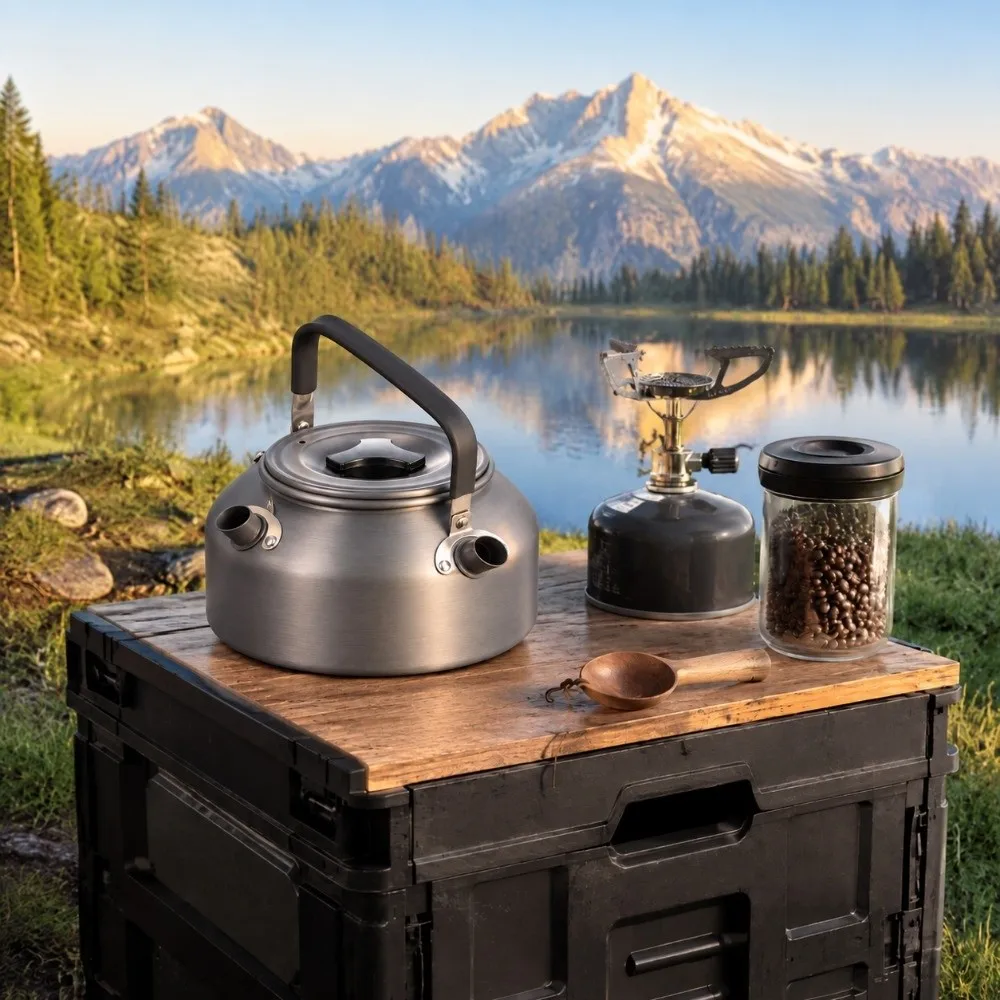 Durable Aluminum Alloy Camping Kettle Folding Handle Compact Coffee Pot Water Boiler Backpacking