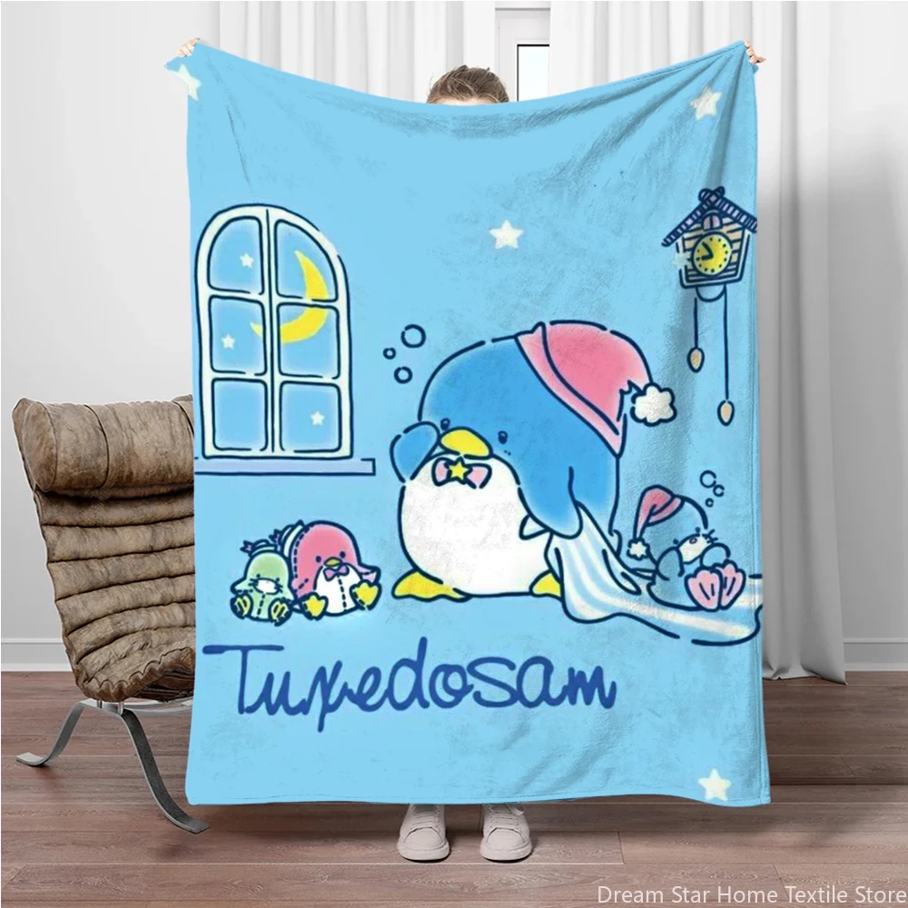 Sanrio Tuxedo Sam Penguin Printed Kawaii Blanket for Home Travel Soft and Comfortable for Adults and Children Cartoon Warm Gift