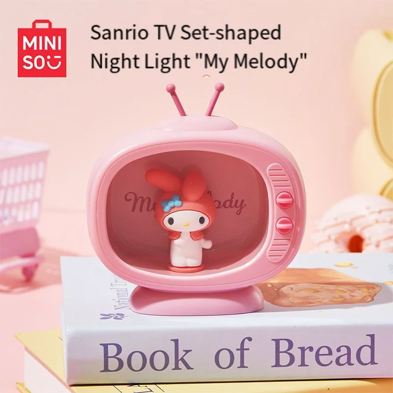 Sanrio Series Night Lights Retro Tv Style Cinnamoroll Kittys Miniso Kawaii Children Authentic Girl Gifts Women Household Soft