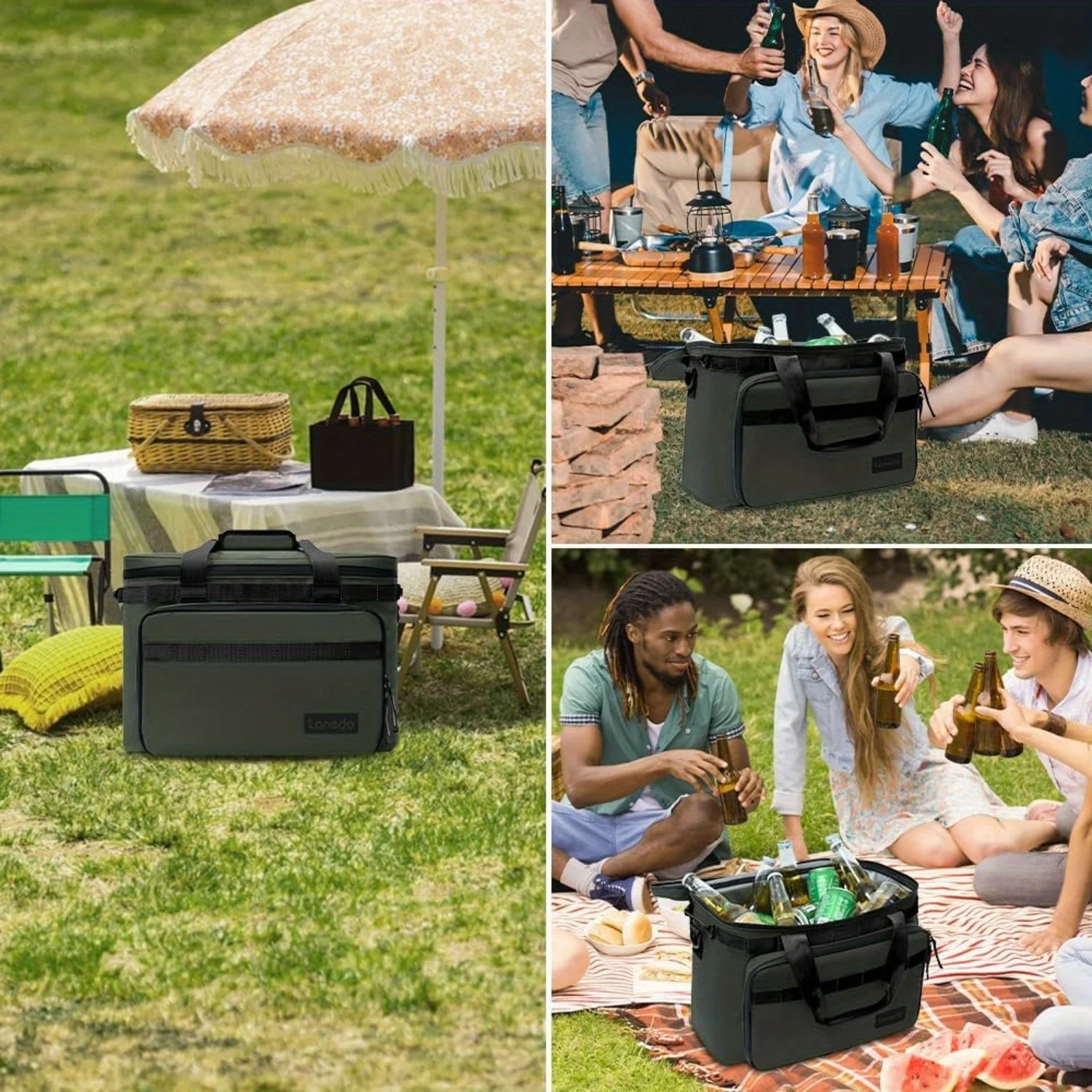 

36 cans of insulated soft and cold lunch bag, foldable large leak proof camping bag, suitable for travel, camping, kayaking
