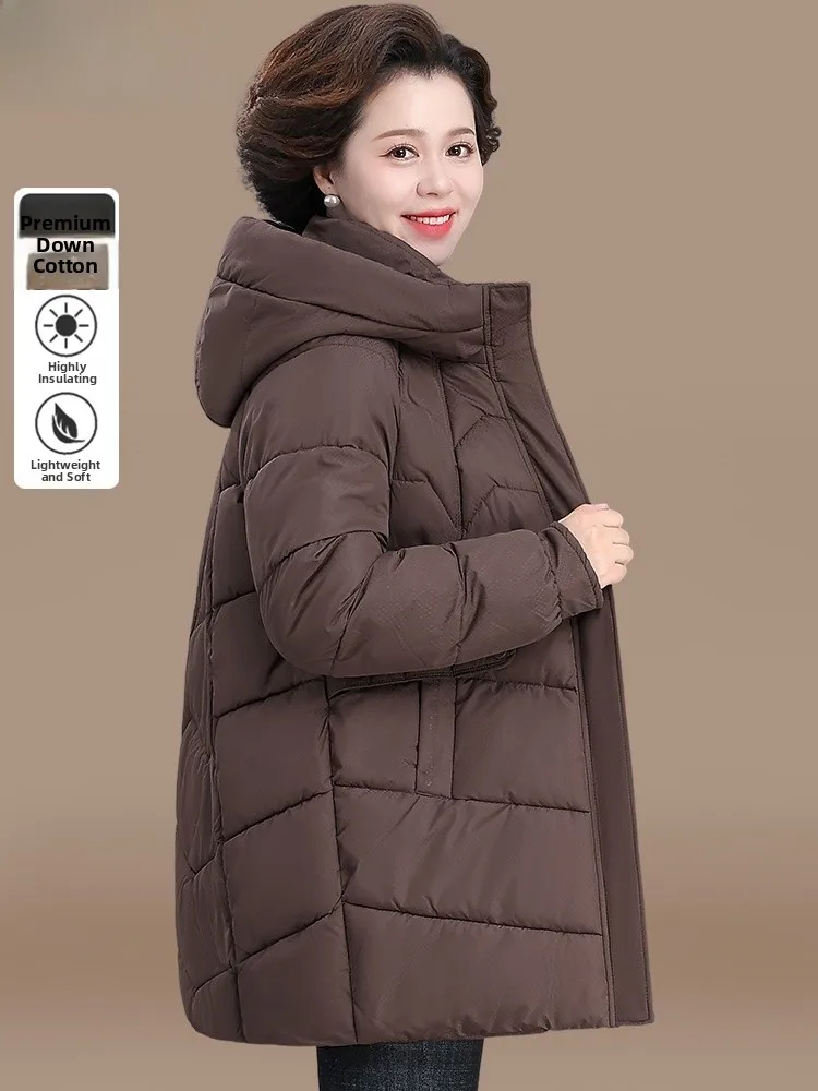 

Mid-Length down Cotton Jaet for Middle-Aged Women Autumn Winter Thiened Outerwear Faionable Loose Sle with kets