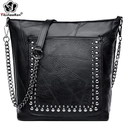 New Fashion Rivet Crossbody Bag High Quality Genuine Leather Designer Chain Messenger Bag Luxury Large Shoulder Bags Sac A Main