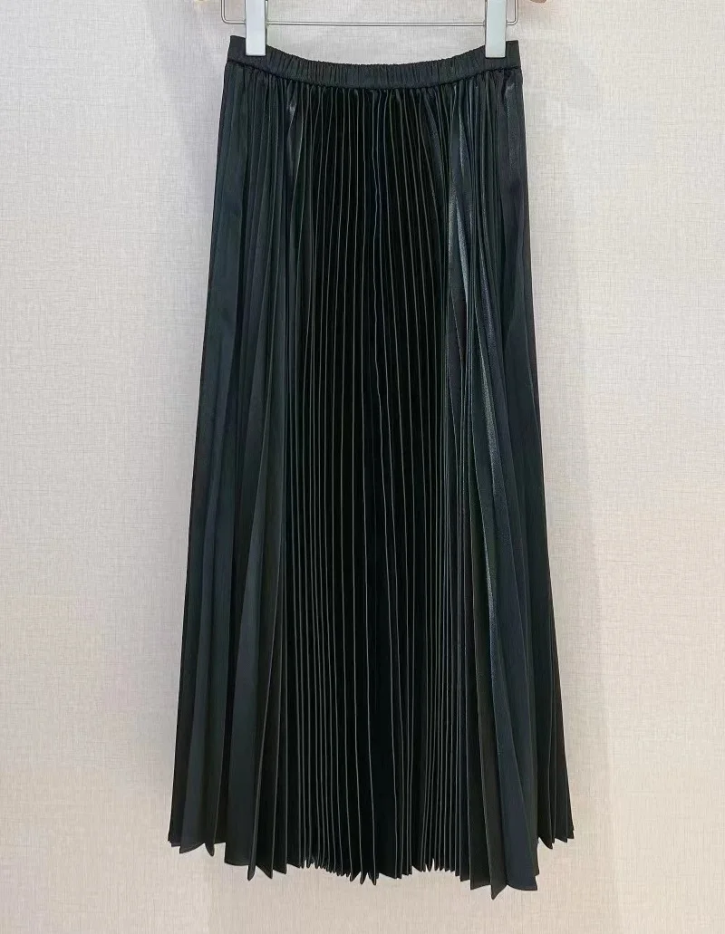 Newest Fashion Designer Skirt 2024 Autumn Winter Clothes Women Allover Pleated Patterns Long Dark Blue Black Maxi Skirts Party