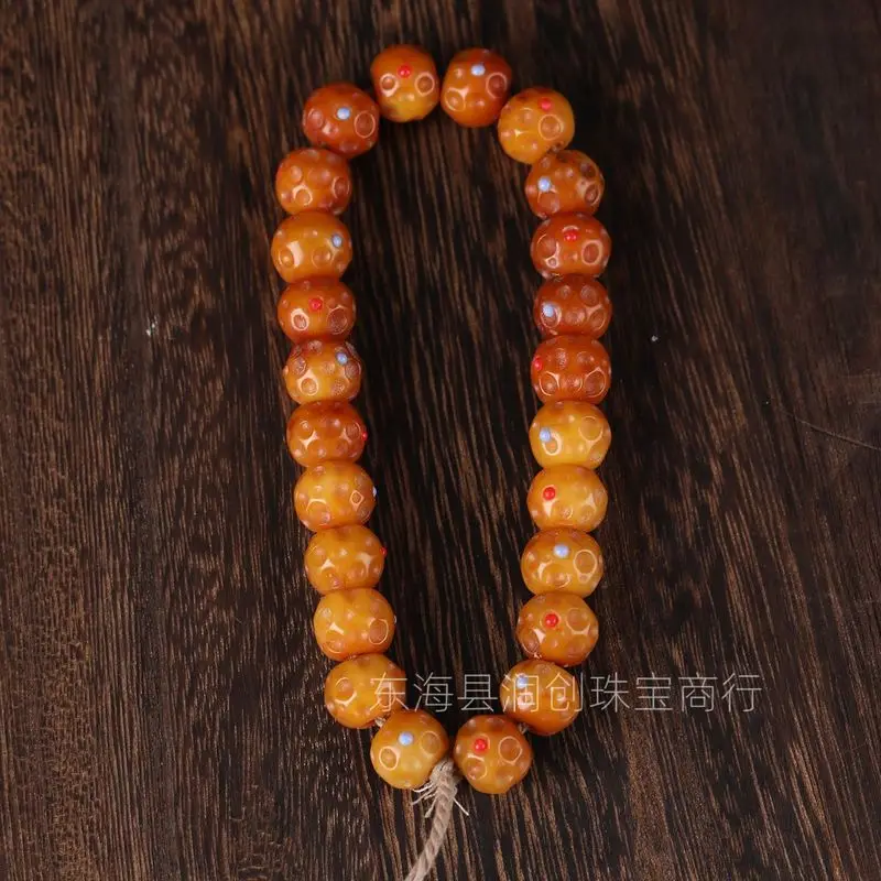 Tibetan-style camel bone multi-dolored gemstone hand-held Buddhist bead bracelet with woven cord pendant, creative accessory
