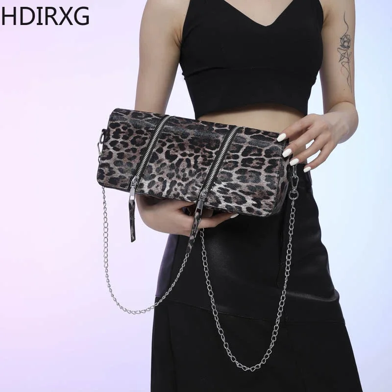 Fashion Women Shoulder Chain Bag Double Zipper Leopard Print Ladies Crossbody Bag Women\'s Delicacy Handbag for Party Shopping