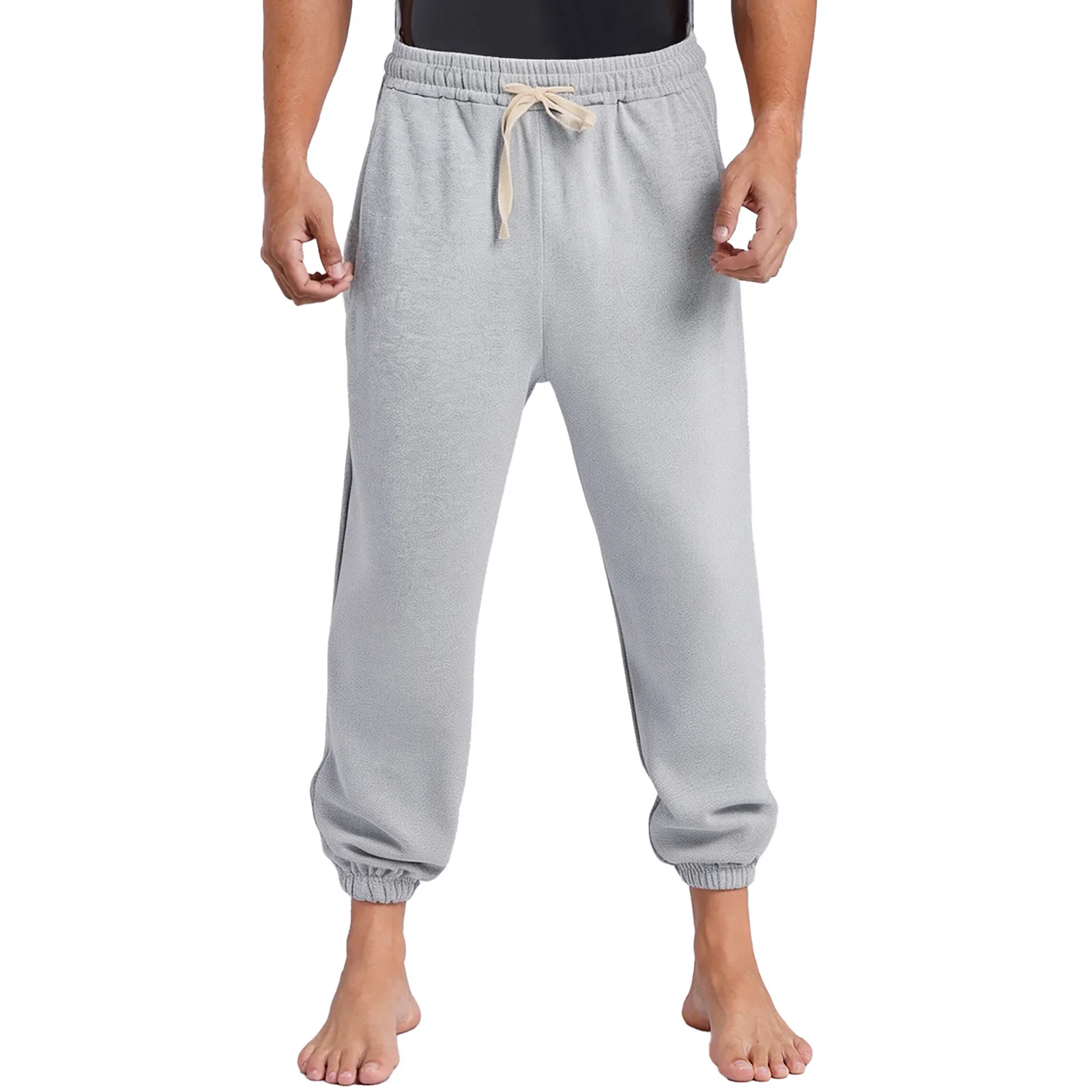 

Men Grey Colored Sweatpants Drawstring Elastic Waistband Athletic Pants with Pockets for Basketball Sports Workout Exercise Pant