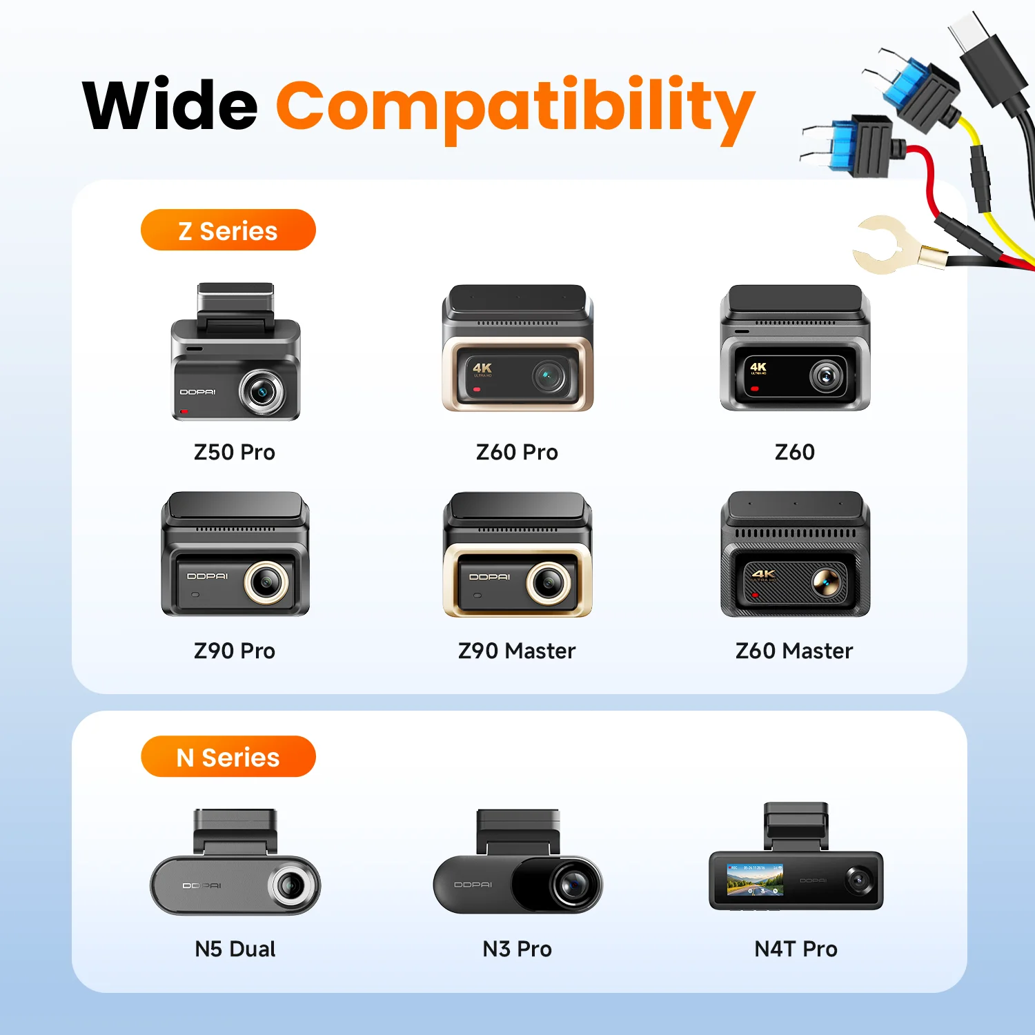 DDPAI Hardwire-Kit für Dashcams der Serien Z90/Z60/Z50Pro/Z40/N3Pro/Z50, Auto-DVR mit Typ-C-Schnittstelle, 24-Stunden-Parküberwachung