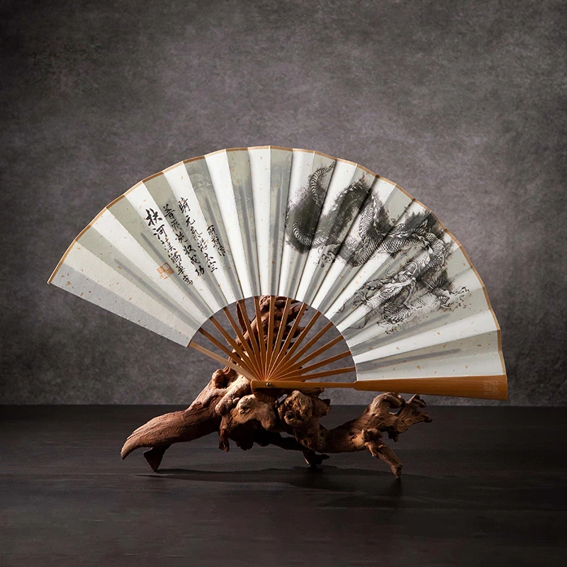 Ancient Style Folding Fan Chinese Traditional Vintage Hand-painted Dragon Painting Fan Creative Gift Decoration Wedding Hand Fan