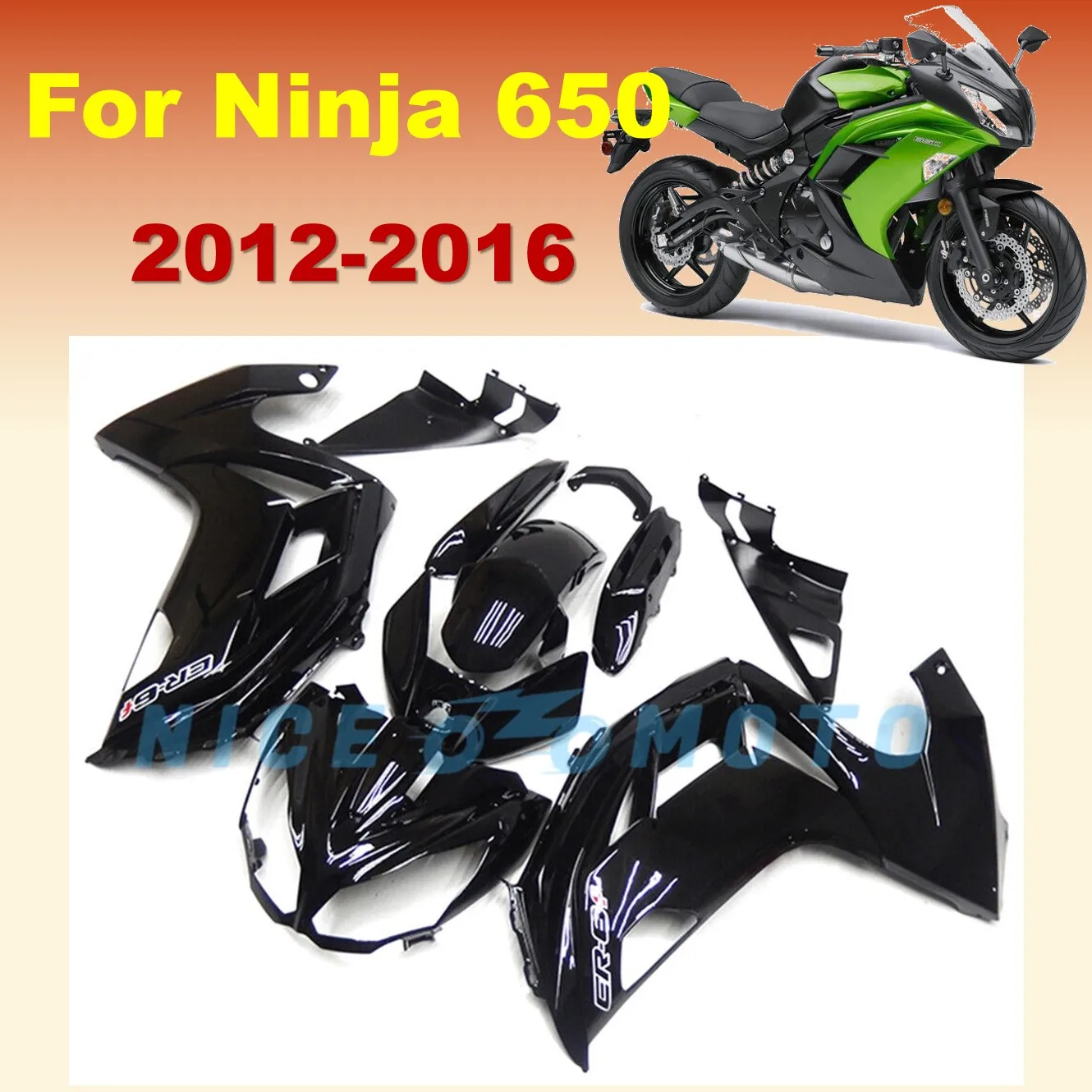 Gloss Black Fairing Kit For Ninja 650 2012 2013 2014 2015 2016 ER-6F EX650 Rebuilding Motorcycle Fairings Set