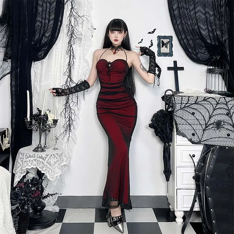 ONE TO WAN Gothic Damenkleid Ärmellos Spitze Schwarz Bodycon Minikleider 2026 Y2K Grunge Punk Harajuku Lolita Fairy Core – Detail 4