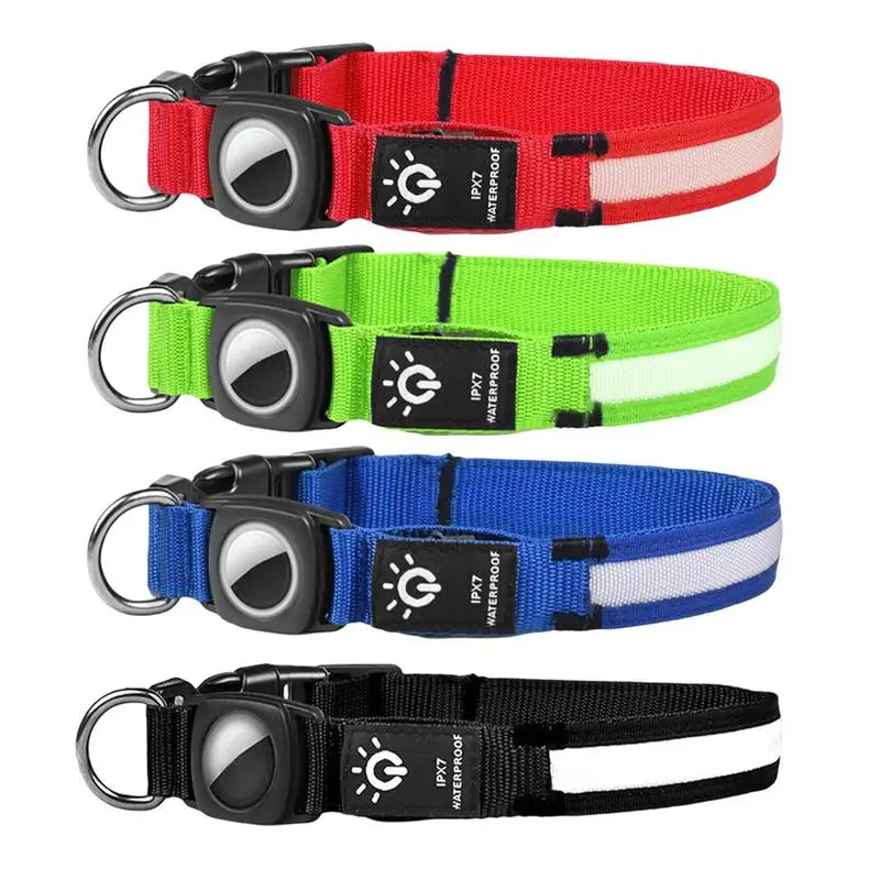 portable Dog Collar Rechargeable For Air-Tag LED Glowing Collar Adjustable Large Dog Night Light Collar Pet Safety Collar