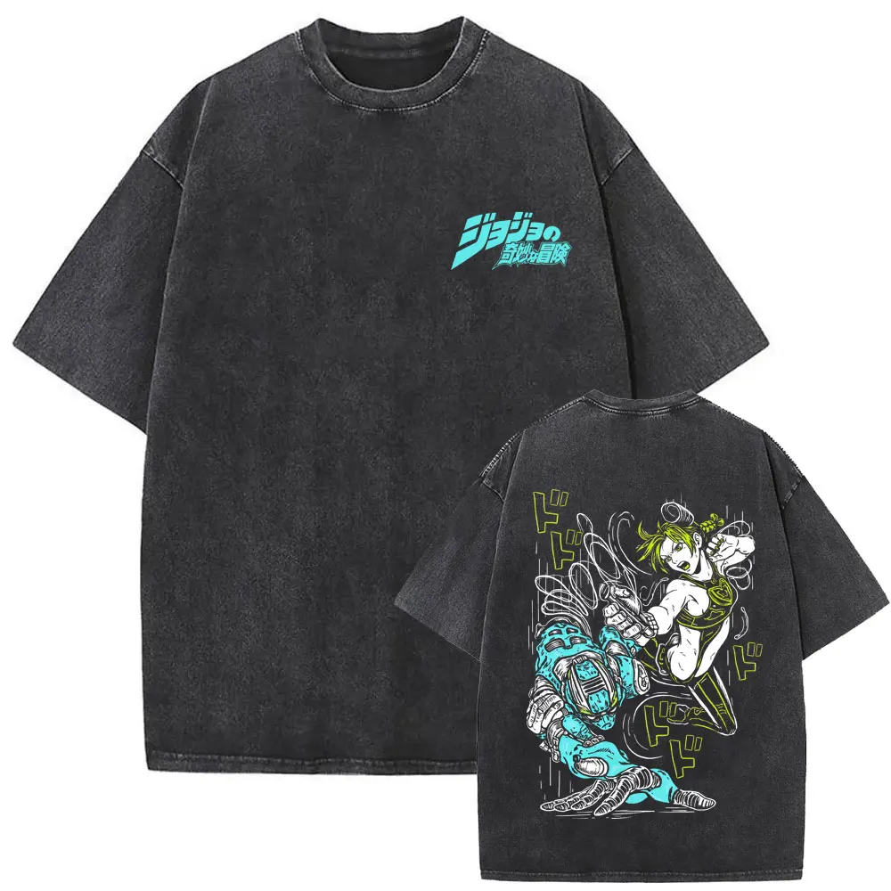 

Washed Vintage Anime Jojo's Bizarre Adventure Jolyne Cujoh Stone Free T Shirt Men Women Oversized O-collar T-shirt Streetwear