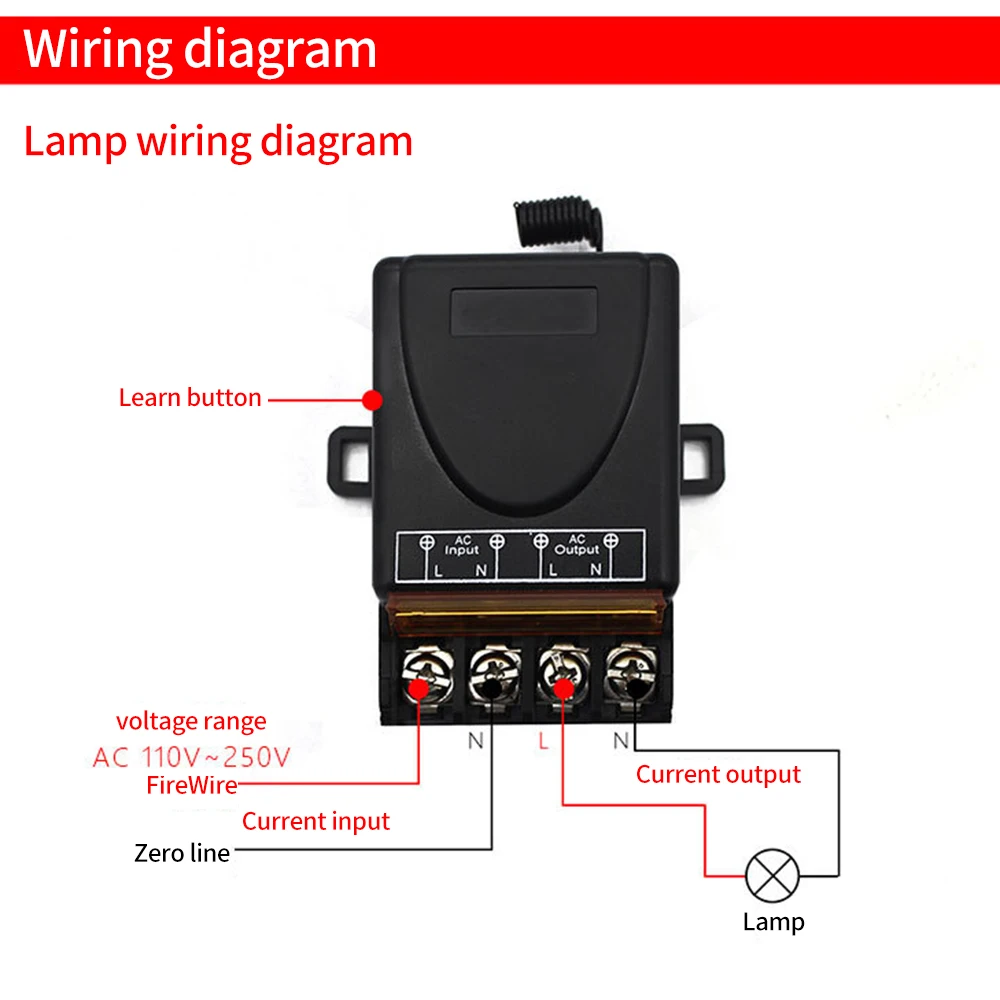 무선 리모컨 스위치 RF 릴레이 리시버, 가전 램프용 온/오프 송신기, AC 220V, 30A, 1CH, 433MHz