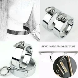 Metal Open Leg Bar Handcuffs & Ankle Cuffs Set-Perfect Neck Collar Bondage Slave Lockable Shackles Restraints Sex Toys Men Women