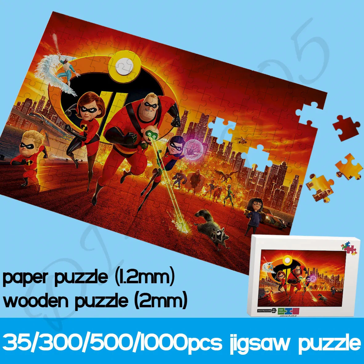 

Disney Jigsaw Puzzles for Kids The Incredibles Animated Movie Paper and Wooden Puzzles Educational Cartoon Picture Decoration