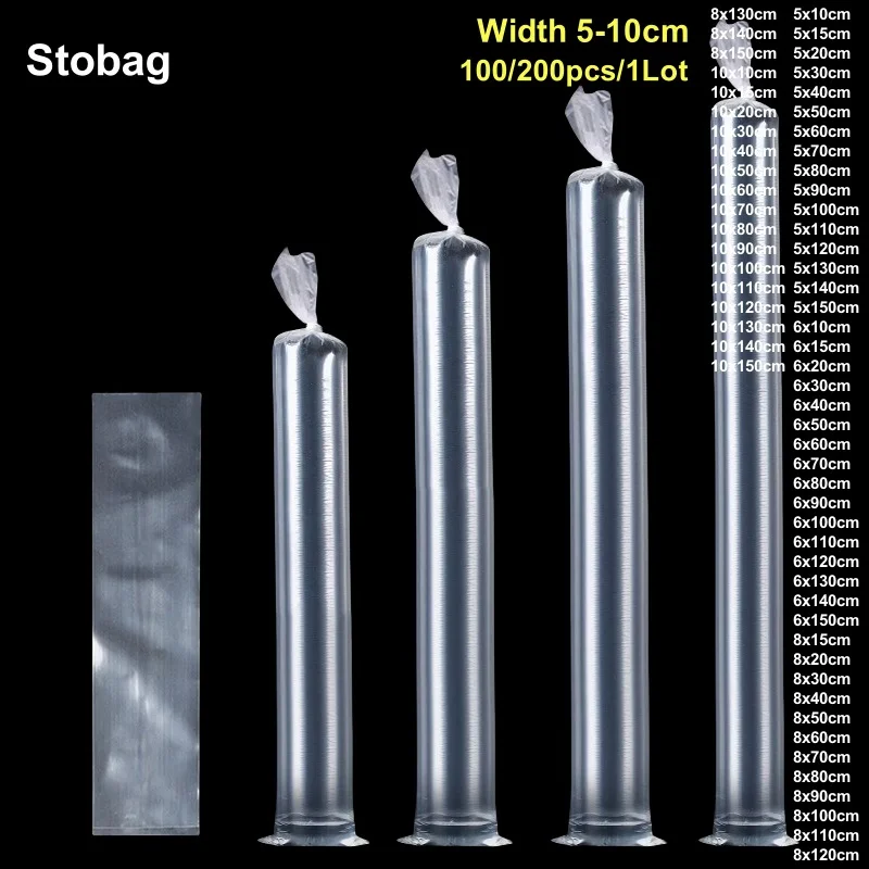 

StoBag Transparent Long PE Top Open Flat Bags Plastic Clear Small Waterproof Dustproof Sealed Gift Clothing Food Package Pouches