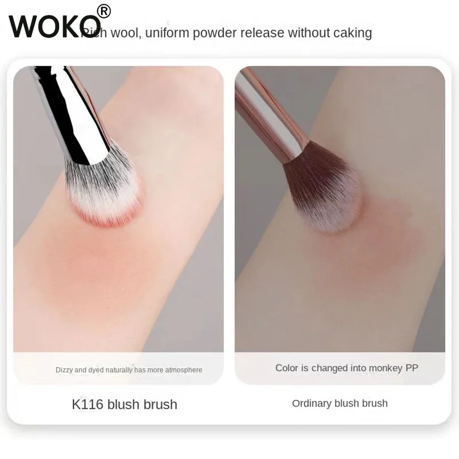 Angled Stippling Blusher Brush Goat Hair Powder Blush Stippling Makeup Brush Cheeks Blush Powder Liquid Cream Blush Makeup Tool